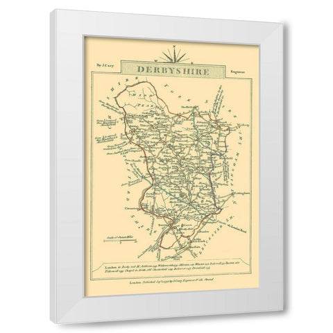 Derbyshire County England - Cary 1792 White Modern Wood Framed Art Print by Cary