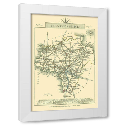 Devonshire County England - Cary 1792 White Modern Wood Framed Art Print by Cary