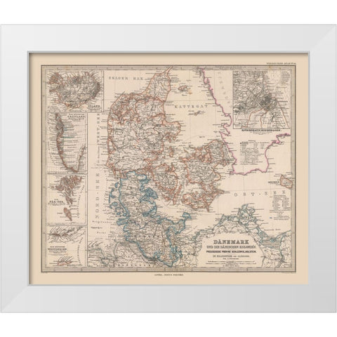 Denmark - Stieler 1885 White Modern Wood Framed Art Print by Stieler