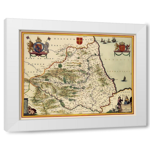 Durham England - Blaeu 1645 White Modern Wood Framed Art Print by Blaeu