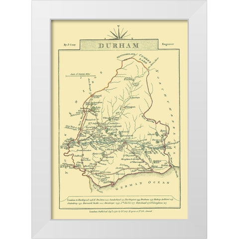Durham County England - Cary 1792 White Modern Wood Framed Art Print by Cary