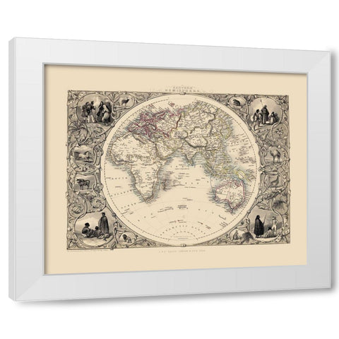 Eastern Hemisphere - Tallis 1851 White Modern Wood Framed Art Print by Tallis