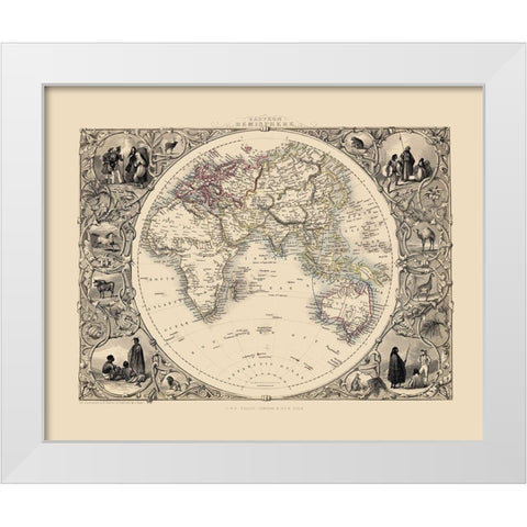 Eastern Hemisphere - Tallis 1851 White Modern Wood Framed Art Print by Tallis