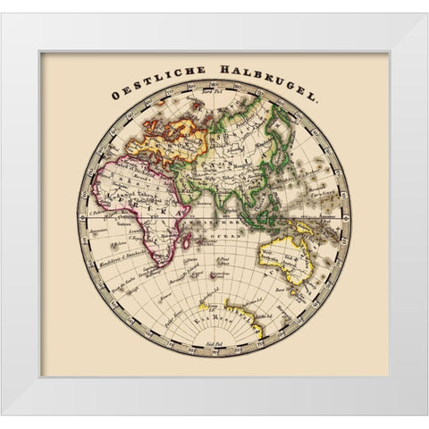Eastern Hemisphere - Stieler 1852 White Modern Wood Framed Art Print by Stieler