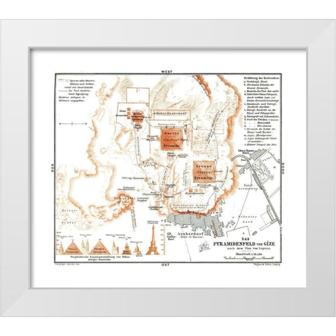 Africa Giza Necropolis Egypt - Baedeker 1913 White Modern Wood Framed Art Print by Baedeker