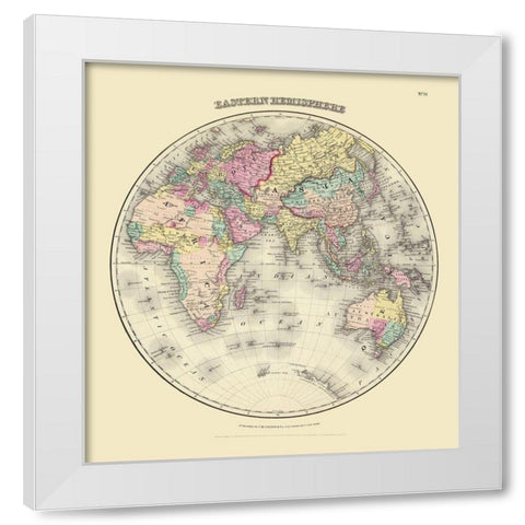 Eastern Hemisphere - Colton 1855 White Modern Wood Framed Art Print by Colton