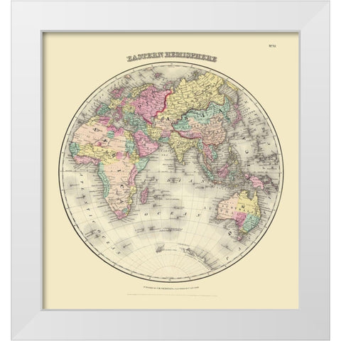 Eastern Hemisphere - Colton 1855 White Modern Wood Framed Art Print by Colton