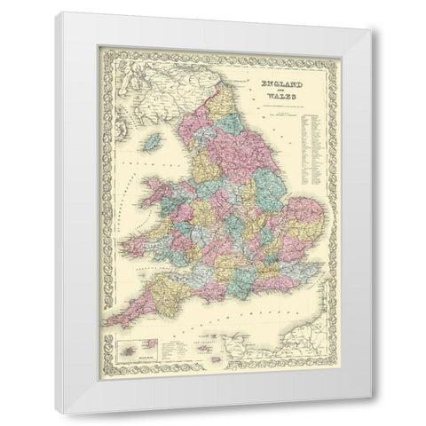 Great Britain England Wales - Colton 1855 White Modern Wood Framed Art Print by Colton