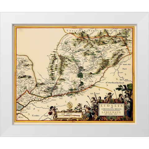 Great Britain England Scotland Border - Blaeu 1654 White Modern Wood Framed Art Print by Blaeu