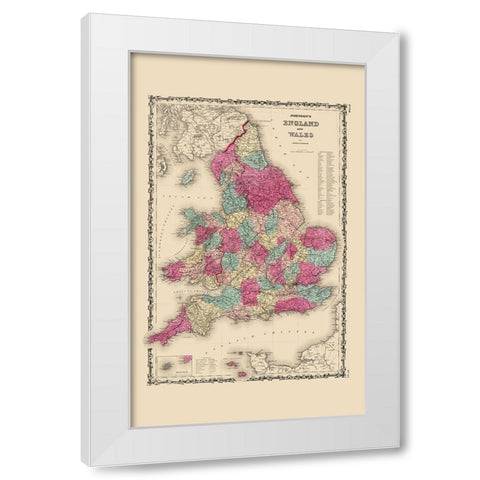 Great Britain England Wales - Johnson 1860 White Modern Wood Framed Art Print by Johnson