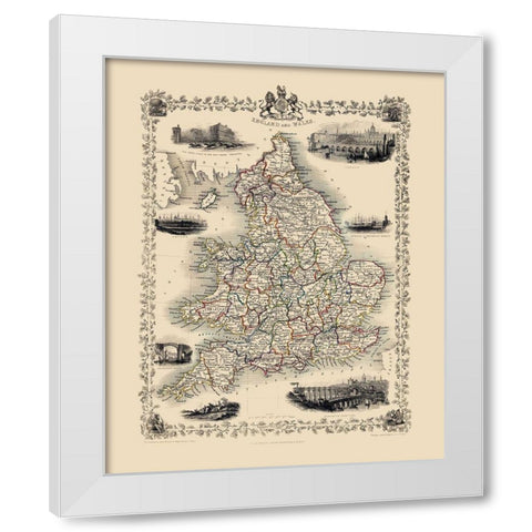 Great Britain England Wales - Tallis 1851 White Modern Wood Framed Art Print by Tallis
