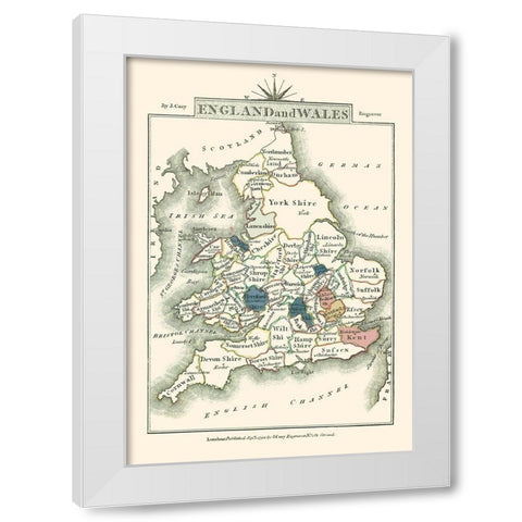 Great Britain England Wales - Cary 1792 White Modern Wood Framed Art Print by Cary
