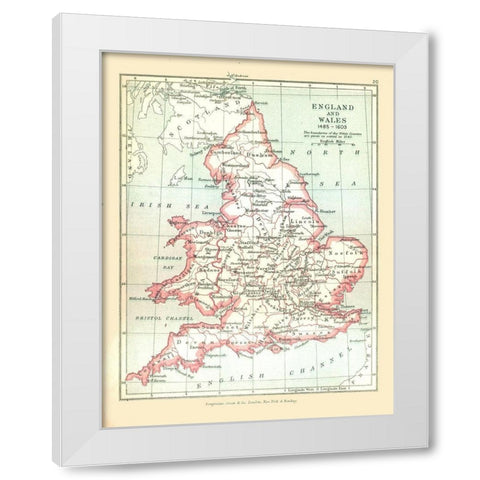 England Wales 1543 - Gardiner 1902 White Modern Wood Framed Art Print by Gardiner
