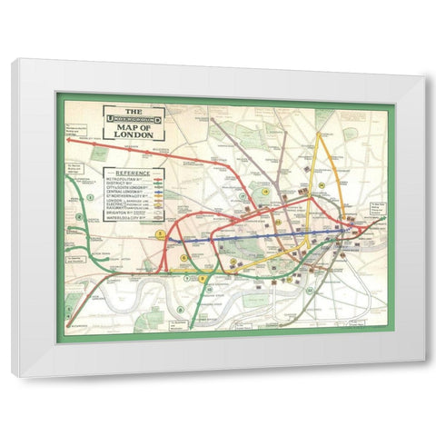 London England Underground - Ward 1913 White Modern Wood Framed Art Print by Ward