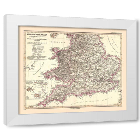 England Wales - Stieler 1885 White Modern Wood Framed Art Print by Stieler