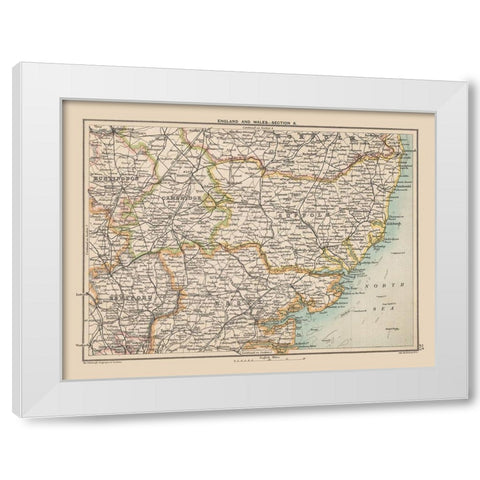 Southern England - Bartholomew 1892 White Modern Wood Framed Art Print by Bartholomew