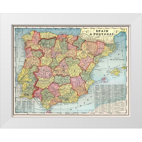 Iberian Peninsula Spain Portugal - Cram 1898 White Modern Wood Framed Art Print by Cram