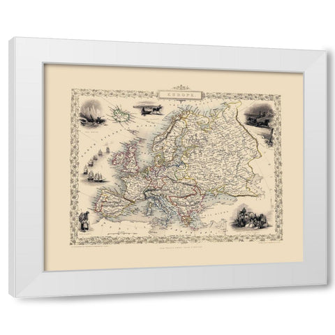 Europe - Tallis 1851 White Modern Wood Framed Art Print by Tallis