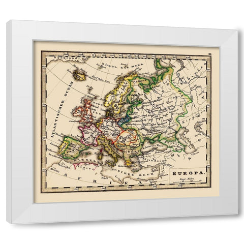 Europe - Stieler 1852 White Modern Wood Framed Art Print by Stieler