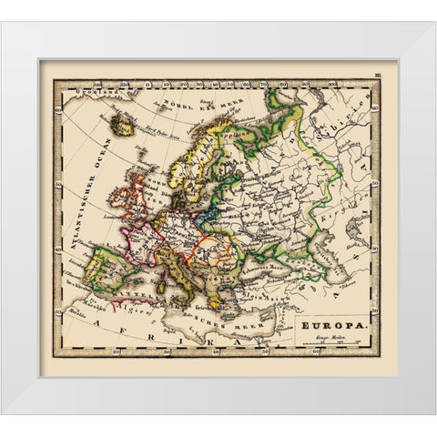 Europe - Stieler 1852 White Modern Wood Framed Art Print by Stieler