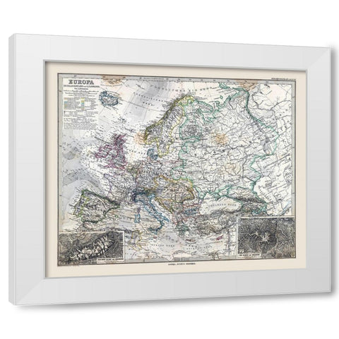Europe - Stieler 1885 White Modern Wood Framed Art Print by Stieler