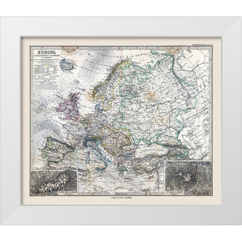 Europe - Stieler 1885 White Modern Wood Framed Art Print by Stieler