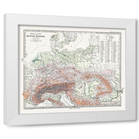 Central Europe Elevations- Stieler 1885 White Modern Wood Framed Art Print by Stieler