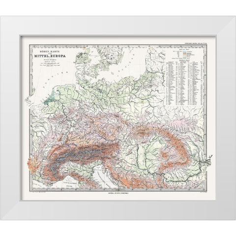 Central Europe Elevations- Stieler 1885 White Modern Wood Framed Art Print by Stieler