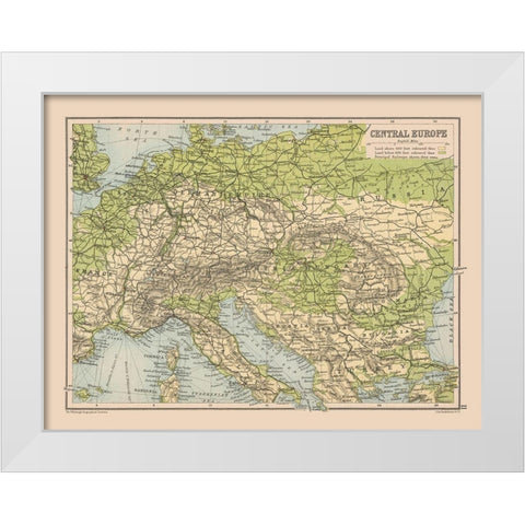 Central Europe - Bartholomew 1892 White Modern Wood Framed Art Print by Bartholomew