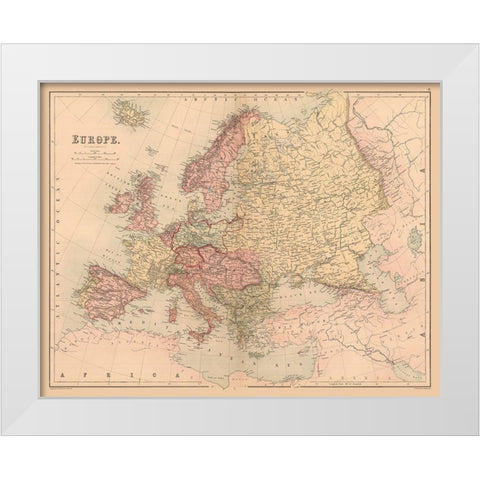 Europe - Black 1867 White Modern Wood Framed Art Print by Black
