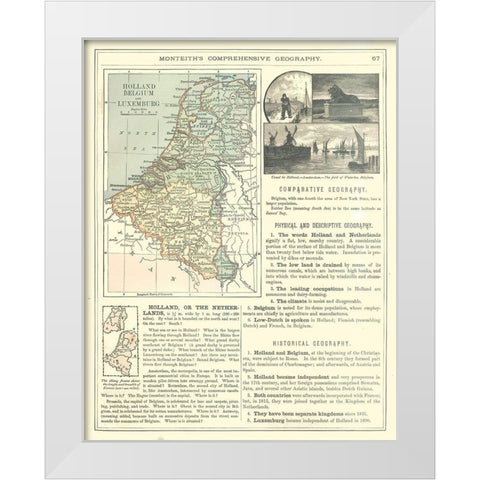 Europe Luxemburg Holland Belgium - Monteith 1882 White Modern Wood Framed Art Print by Monteith