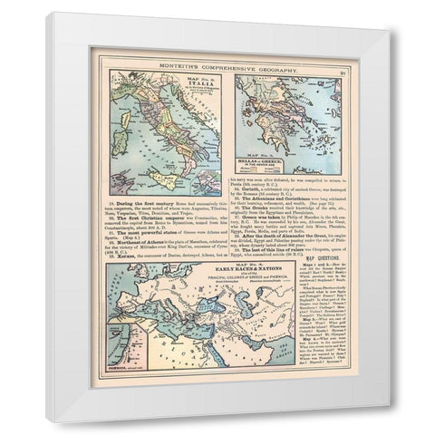 Europe Italy Greece - Monteith 1882 White Modern Wood Framed Art Print by Monteith