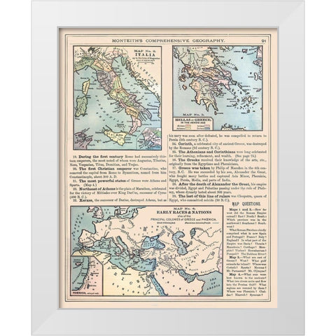 Europe Italy Greece - Monteith 1882 White Modern Wood Framed Art Print by Monteith
