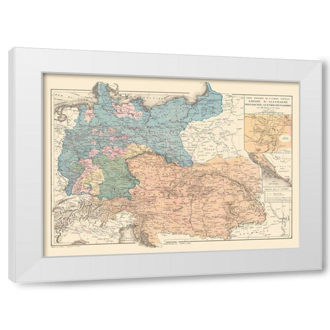 Europe German Empire Austria Hungary - Drioux 1882 White Modern Wood Framed Art Print by Drioux