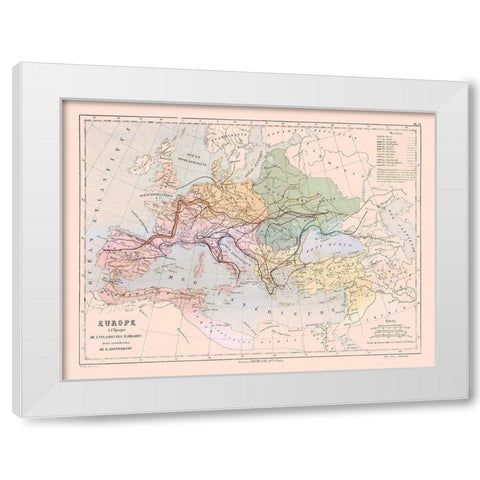 Europe Barbarian Invasions - Cortambert 1880 White Modern Wood Framed Art Print by Cortambert