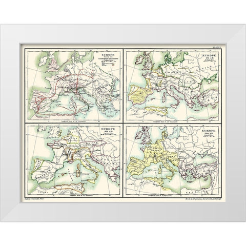 Europe Barbarian Migrations 451 AD-500 AD White Modern Wood Framed Art Print by Poole