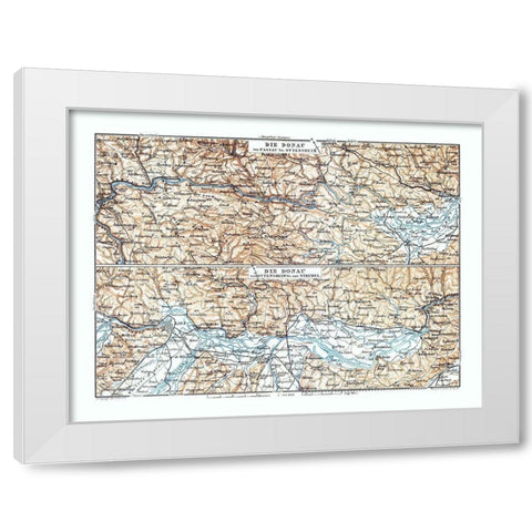 Europe Danube River Germany Austria - Baedeker White Modern Wood Framed Art Print by Baedeker