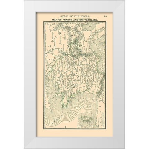 Europe France Switzerland - Alden 1886 White Modern Wood Framed Art Print by Alden