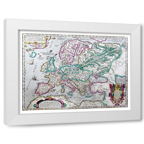 Ancient Europe 1595 - Ortelius White Modern Wood Framed Art Print by Ortelius