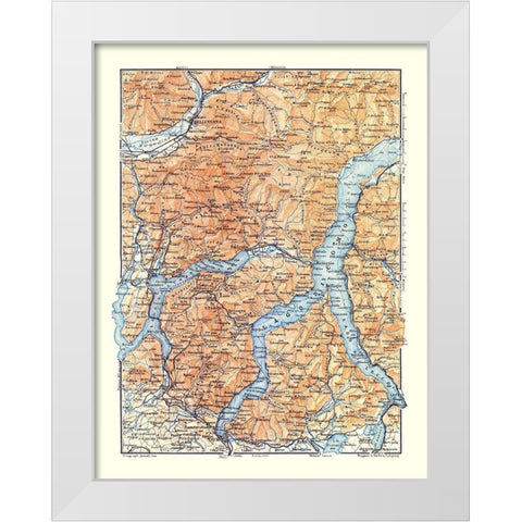 Europe Lake Como Switzerland Italy - Baedeker 1921 White Modern Wood Framed Art Print by Baedeker