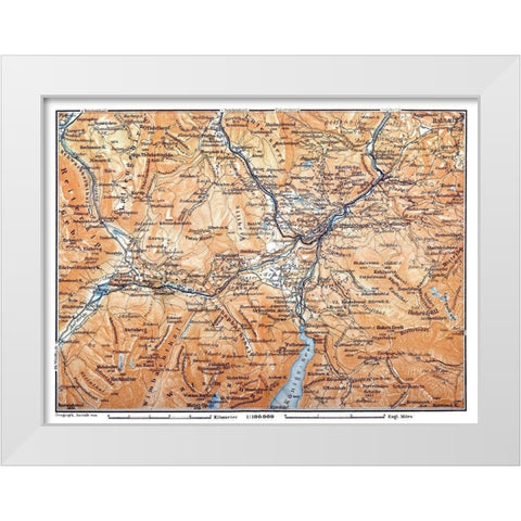 Europe Mountains Germany Austria - Baedeker 1914 White Modern Wood Framed Art Print by Baedeker