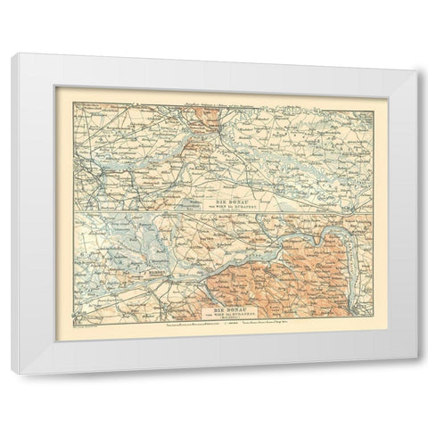 Europe Danube River Austria Hungary - Baedeker White Modern Wood Framed Art Print by Baedeker