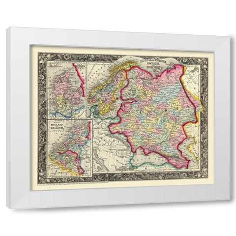 Russia in Europe Sweden Norway - Mitchell 1860 White Modern Wood Framed Art Print by Mitchell
