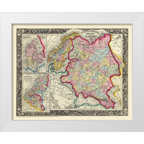 Russia in Europe Sweden Norway - Mitchell 1860 White Modern Wood Framed Art Print by Mitchell