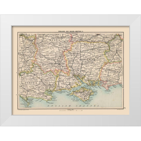 South England Wales - Bartholomew 1892 White Modern Wood Framed Art Print by Bartholomew