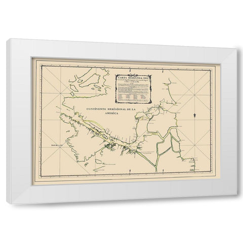 Southern Tip of South America - Cordova 1786 White Modern Wood Framed Art Print by Cordova