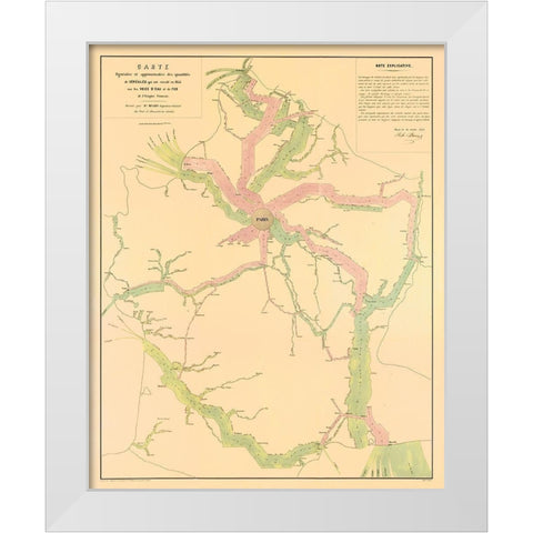 Paris France Transportation Routes - Regnier 1853 White Modern Wood Framed Art Print by Regnier