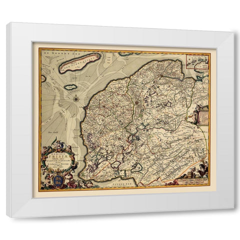 Friesland Province Netherlands - Visscher 1680 White Modern Wood Framed Art Print by Visscher