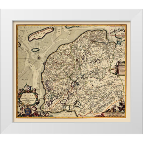 Friesland Province Netherlands - Visscher 1680 White Modern Wood Framed Art Print by Visscher