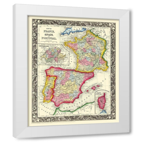 Europe France Spain Portugal - Mitchell 1860 White Modern Wood Framed Art Print by Mitchell